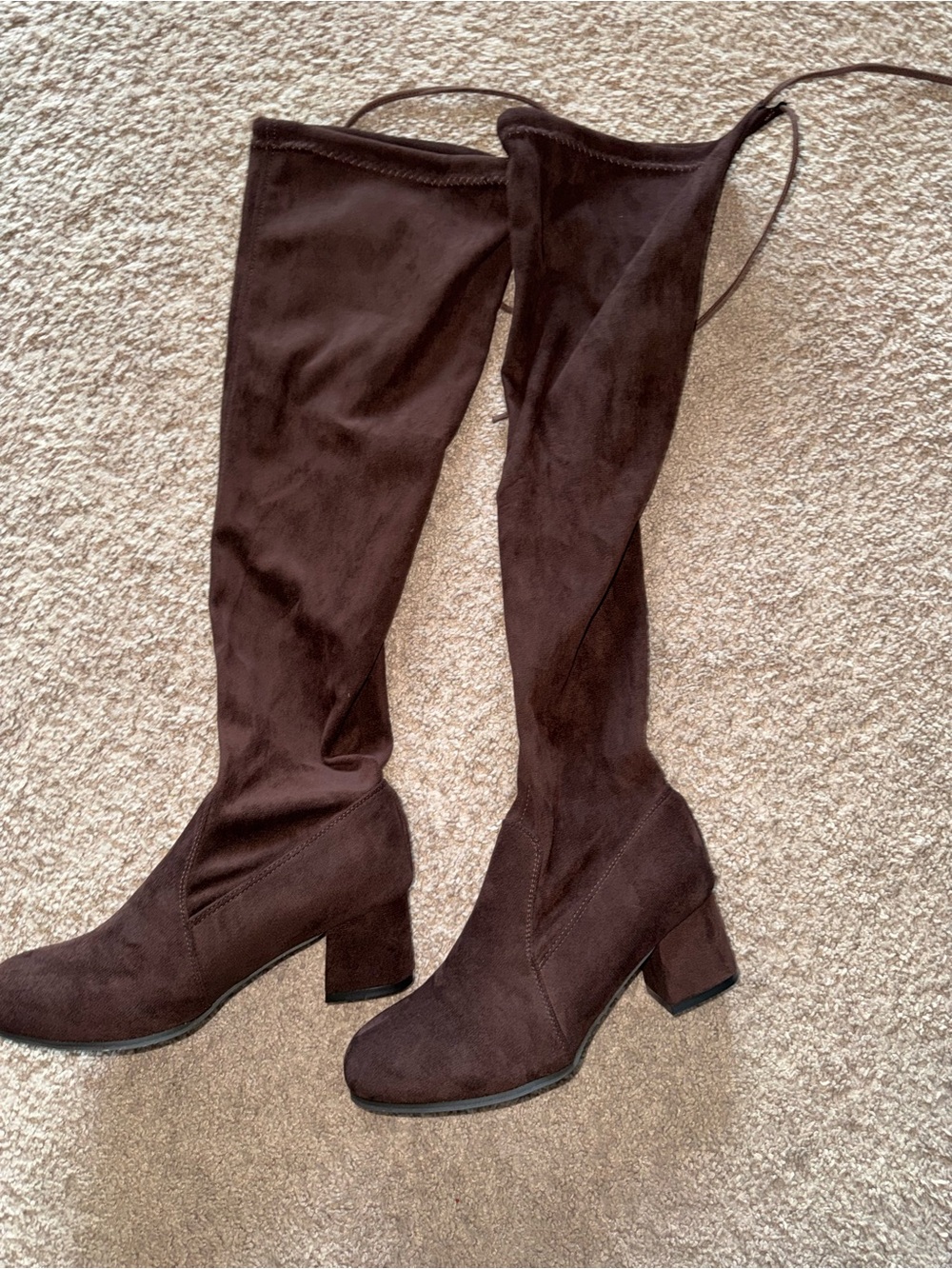 Over-the-Knee Brown Suede Block Heel Boots